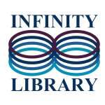 The logo shows two overlapping infinity symbols in shades of blue, with the words INFINITY above and LIBRARY below in bold, dark blue letters.